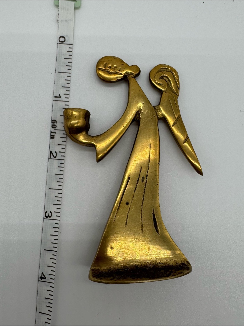 Vintage Mid Century Brutalist Solid Brass Angel Candle Holders Made in Korea - Picture 6 of 8
